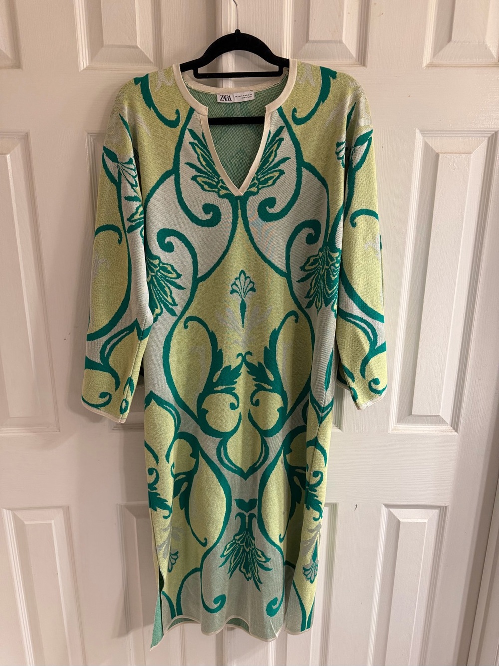 Zara Green Abstract Print Knit Midi Dress S/M Resort Style